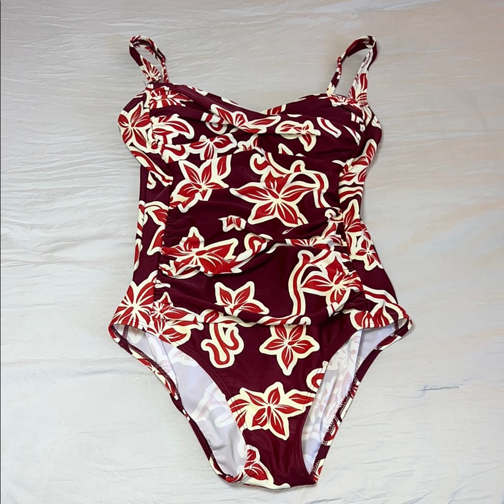 Emerald Red and White One Piece Swimwear Size Medium